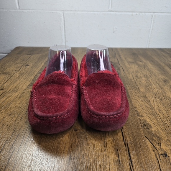 Ugg Ansley Red Suede Shearling Slippers Moccasins - Picture 6 of 11